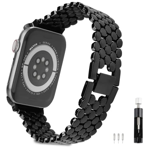 Gimane Compatible for Apple Watch Strap 38mm 40mm 41mm,Premium Stainless Steel Metal Adjustable Replacement Band Wristband for iWatch Series 7 6 5 4 3 2 1(38mm 40mm 41mm,Black) Cover