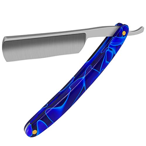 New Straight Edge Stainless Steel Barber Razor Folding Fold Shaving Shave Knife Cut Tool for Male Acrylic Handle (Deep Blue)