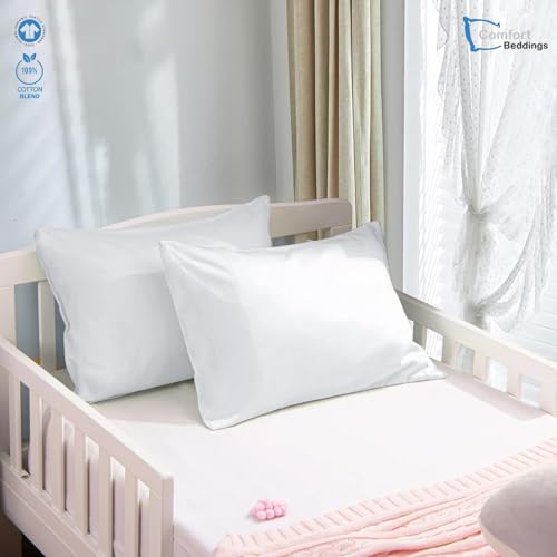 Image of Pack of 2 Youth Pillowcases 16x22 Premium 100% Cotton Blend White Youth Pillow Case Zipper Closure, Super Soft and Cozy Youth Pillow Covers (Size-16x22, White)