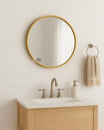 Image of Ali.G.I Round Mirror for Bathroom, Dressing Room, Black Frame Mirror for Bedroom, Living Room or Entryway Decorative Mirror. (Gold, 18 inch)