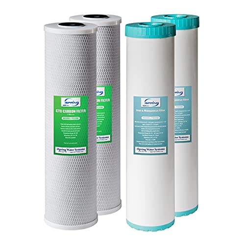 Image of iSpring F4WGB22BM 4.5 inch x 20 inch 2-Stage Whole House Water Filter Set Replacement Pack with CTO Carbon Block and Iron & Manganese Reducing Cartridges, Fits WGB22BM, White