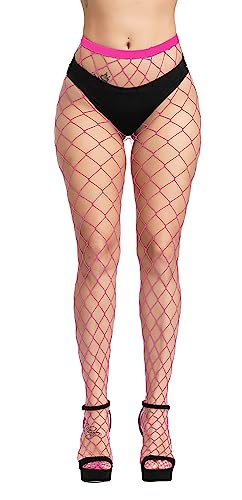 Image of Simply Joshimo Womens Coloured Fishnet Tights | Wide Whale Net Colourful Bright Pantyhose (Neon Pink)