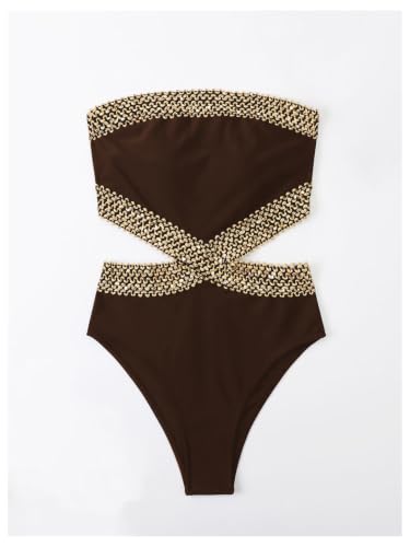 Image of Milumia Women's Stitch Detail Strapless One Piece Swimsuit Cut Out Bandeau Bathing Suit