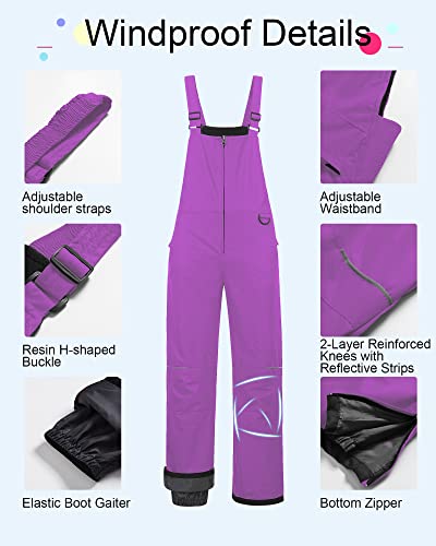 Image of CREATMO US Girl's Snow Bibs Kids Ski Pants Waterproof Insulated Winter Overalls