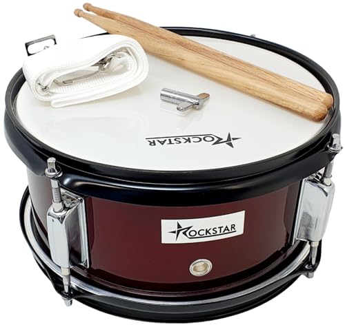 ROCKSTAR - Caja de Marcha Iniciación en Madera Afinable 1055W-4813 Tambor Incluye Correa y Baquetas, Instrumento Musical de Percusión, Parche afinable y bordonero. 26cm Diametro y 13cm Altura