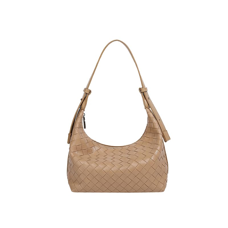 Image of Women Dumpling Hobo Bag Woven Shopping Purse Soft Weaving Pattern Leather Shoulder Bag for Women Daily Ladies Crossbody Bag (Brown)