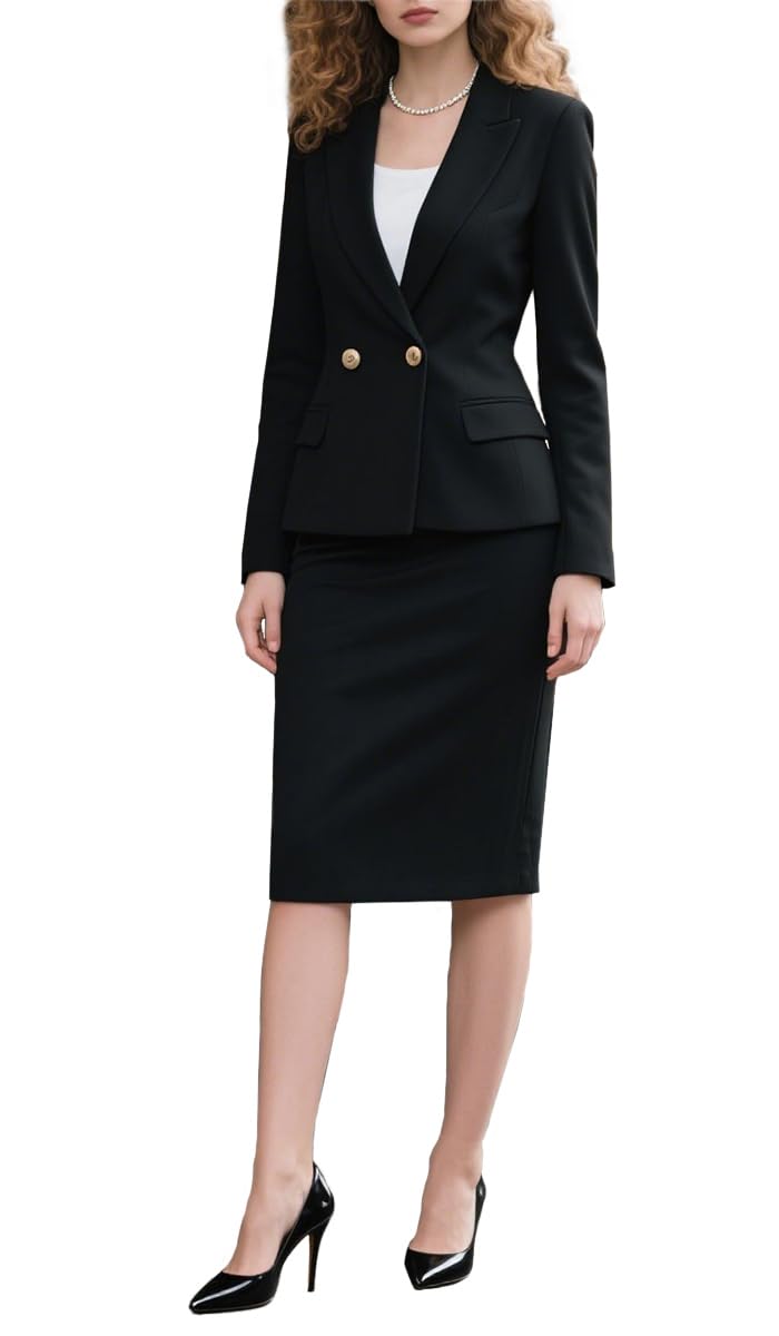 Womens Business Skirt Suit Set 2 Piece Office Outfits Peak Lapel Blazer and Pencil Skirt