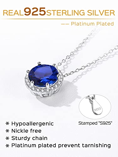 Chicsilver Solitaire September Birthstone Necklace For Women, 925 Sterling Silver Dainty Small Cubic Zirconia Cz Halo Pendant Round Cut Simulated Sapphire Necklace Mom Gifts #TOP4