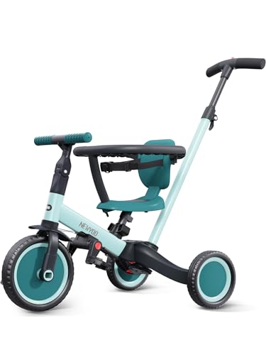 newyoo Triciclo con Maniglione per Genitori, Bicicletta per Bambini 1-3 Anni, Draisina, Regalo di...