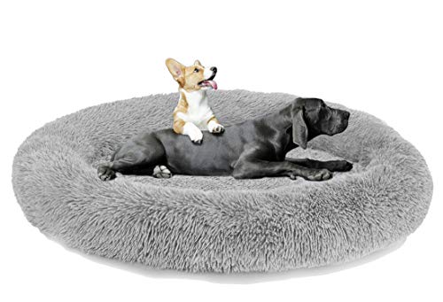 Lit Moelleux Rond pour Chien/Animal Domestique,Panier Donut lit pour Chien Grande Taille,Coussin Chien Orthopedique Anti Stress Apaisant Comfy, Tapis Chien Lavable Moelleux (Gris Clair,70cm/27.5inch) Cover