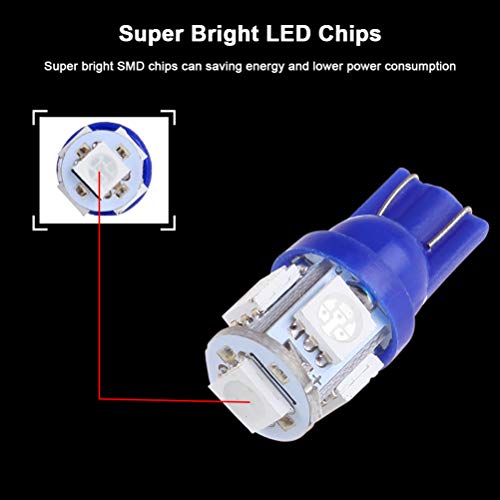 cciyu 10 pcs T10 5-5050-SMD Luz LED Azul para Panel miniatura 5