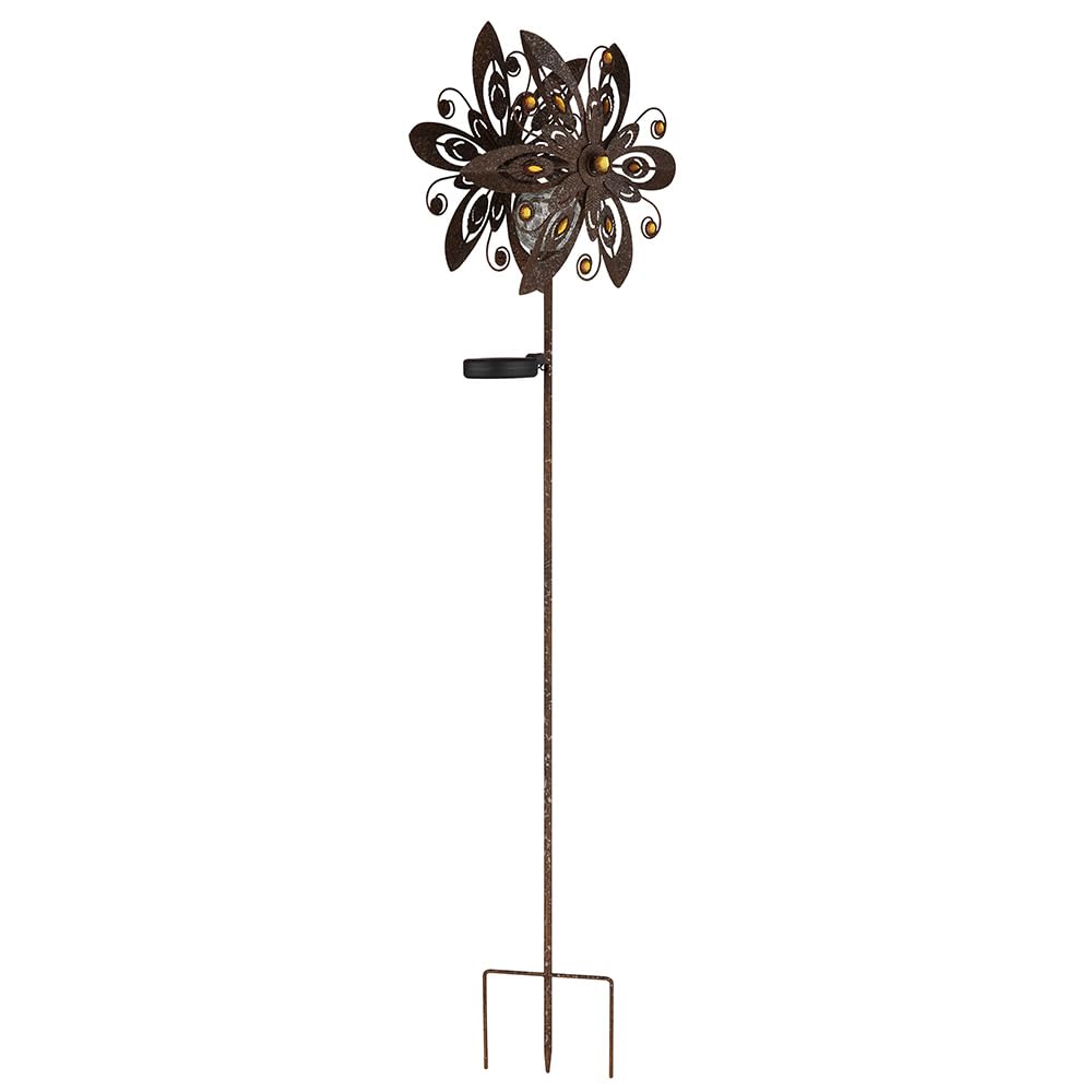Solarleuchte Windrad Solarlampe Erdspieß Gartendeko Solar Gartenstecker rost, Metall, LED warmweiß, LxBxH 32x17,5x124 cm, 2er Set