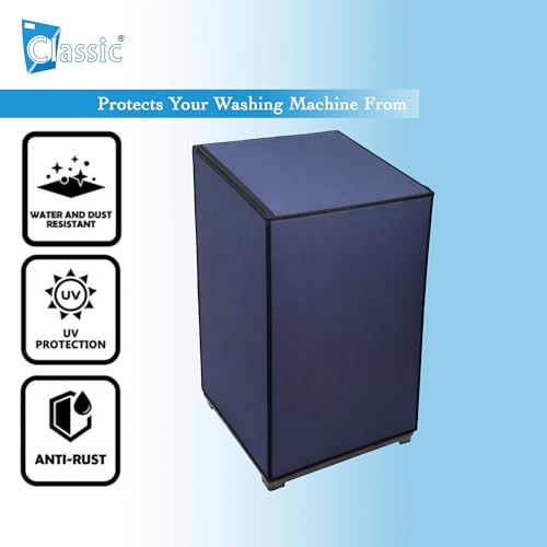 Image of Classic Top Load Washing Machine Cover Suitable For Whirlpool 360 Back Panel 8 Kg, 8.5 Kg, 9 Kg, 9.5 Kg, 10 Kg, Waterproof & Dustproof (66cmsX63cmsX106cms, Navy Blue)