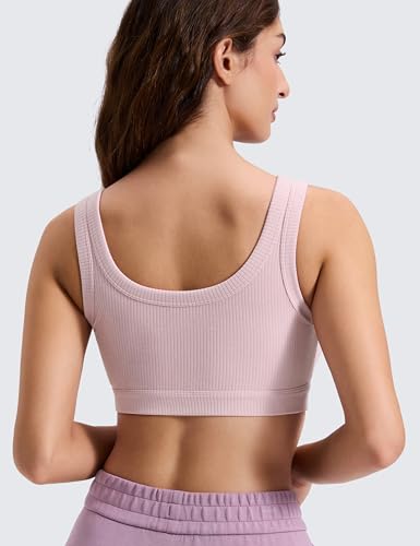 Image of CRZ YOGA Ribbed U Neck Sports Bras | Medium Support, Removable Pads, Casual, Wide Straps, for Women