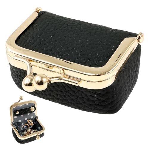 KTZCTPCA Estojo de viagem para joias de couro legítimo, caixa de anel de viagem com cadeado Kiss e design antiponta, organizador de porta-moedas, caixa de anel de viagem para anéis, brincos, pulseiras