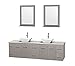 Wyndham Collection 80" Double Bathroom Vanity in Gray Oak, White Carrera Marble Countertop, Pyra White Porcelain Sinks, and 24" Mirrors
