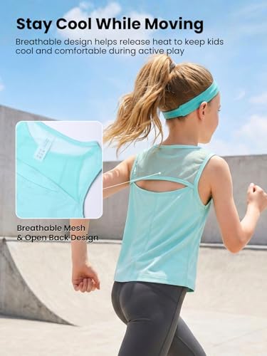 Image of WELAKEN Girls' Athletic Tank Top - Mesh Open Back Sleeveless Sports Shirt for Active Kids,Black,4T