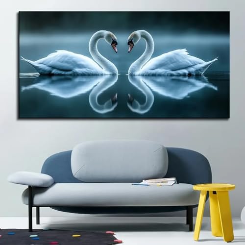 Grandes affiches sur toile animaux | Décoration murale cygnes encadrée 40x80 cm