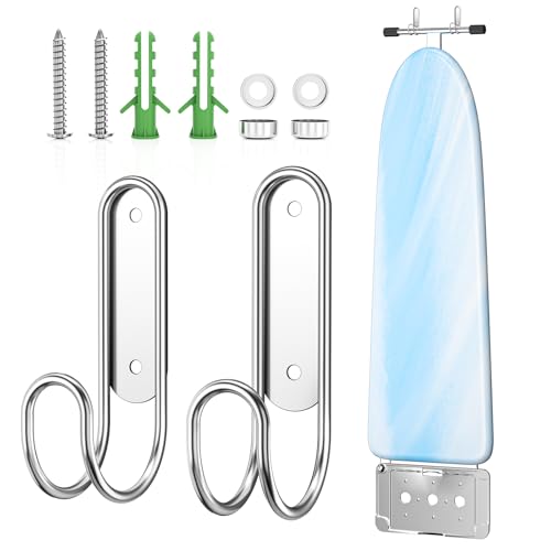 Supporto da Parete Per Asse da Stiro, Porta Asse da Stiro, Appendiabiti per Asse da Stiro In Acciaio Inox, Ganci Per Asse da Stiro Con Ganci Rimovibili, per Lavanderia, Soggiorno, Bagno