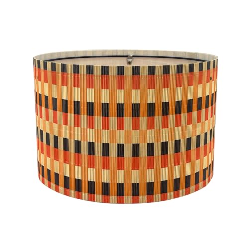 Image of Rustic Pendant lamp shade Art decorative Colorful Grid 13.8x9Inch | Unique bamboo material, Minimalist Elegant Style for Living Room Bedroom Office,Effortless Installation