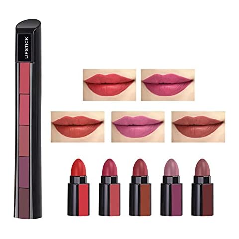 Reddhoon 5 in 1 Matte Lipstick, Long-Lasting Waterproof Velvet Matte Lip Stick, Easy to Wear, High Pigmented Lip Gloss Lip Makeup Cover