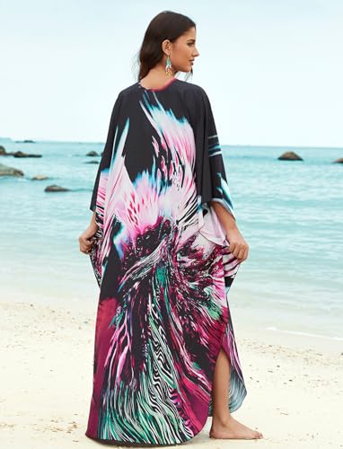 Image of KECVOT Kaftan Dresses for Women Plus Size Batwing Sleeve Caftans Long Bathing Suit Cover Up Maxi Beach Dress Loungewear