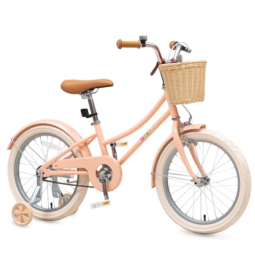 Bixike Retro Design Girls Bike 14 16 18 Inch Cruiser Bicycle with Basket & Training Wheels for 3-13 Years Old Kids, 20 24 26 Inch with Kickstand for Youth Over 6 Years Old, Multiple Colors