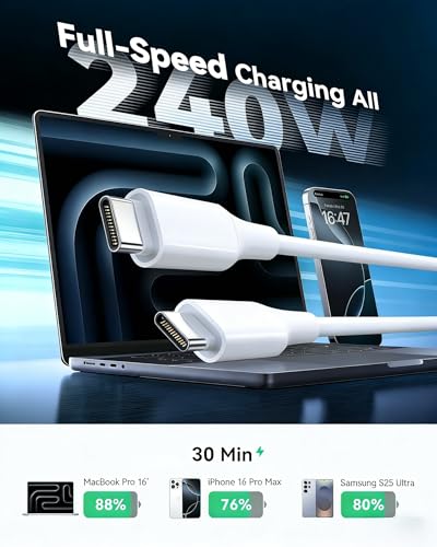 Image of USB C to USB C Cable 3 /6 /10FT for iPhone 17 16 Charger Cord,3Pack 240w C to C Cable Fast Charging Wire iPhone 17 16 15 /Pro /Pro Max /Plus /iPad Pro Air /MacBook /Air /Mini /Samsung Galaxy and More