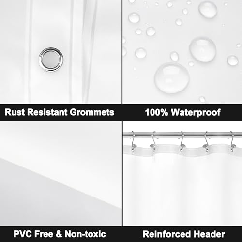 Image of Barossa Design Clawfoot Tub Shower Curtain Liner with 12 Magnets - 180 inch W x 60 inch H Short PEVA Shower Curtain Wrap Around for Bathroom, Waterproof PVC Free & Metal Grommets - Frosted, 180x60