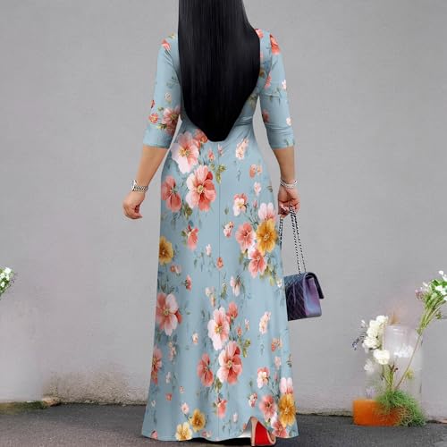 Image of PinkPatty Plus Size Maxi Dress for Women Casual V Neck 3 /4 Sleeve Boho Printed Long Dress with Pockets