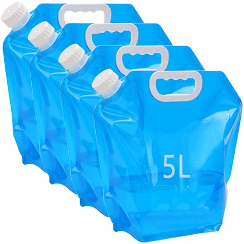 Kamiya Bidón de agua plegable de 5 litros con tapa densa, bidón de agua flexible, 5 litros, plegable, sin BPA, para camping al aire libre (4 x 5 L)