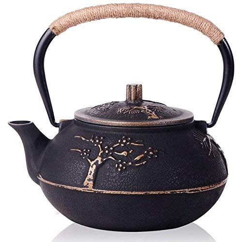 Théière bouilloire en fonte 900ml avec infuseur inox design fleur de prunier noir
