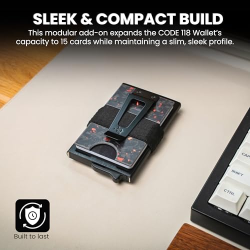 Image of CODE 118 Modular Backplate Cash Clip - Slim Minimalist Money Clip for Men - RFID Blocking Aluminum Modular Add-On Expands Storage for Card & Cash, Wallet not Included (Red Anodized Forged Carbon)