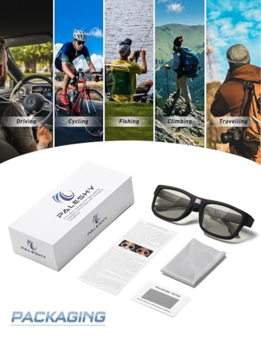 Paleshy Driving & Cycling Sunglasses - Photochromic Polarized Lens, Auto-Tinting 0.1s, UV400 Anti-Glare for Fishing Gifts, Night Vision (Men Women)2