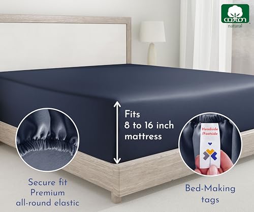 California Design Den 2-Pack Queen Fitted Bed Sheets Only - Soft 400 Thread Count Sateen, Natural 100% Cotton Deep Pocket Queen Fitted Sheet, No-Pop Off Elastic, Cool and Durable - Indigo Dusty Blue