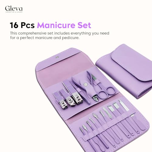Image of Gleva Manicure Set Nail Clipper Kit - 16 Pieces Stainless Steel Manicure Kit - Nail Care Tools for Hand & Feet - Nail Clippers Pedicure Professional Grooming Kits for Facial Care, Hand Care, Foot Care (Assorted Color)