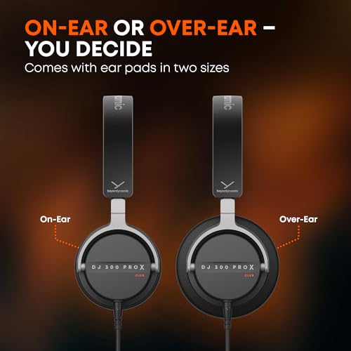 Image of beyerdynamic DJ 300 PRO X Club Professional DJ Headphones 2-in-1 On-Ear and Over-Ear Ear Cups Included. 45 mm Driver, Foldable, Detachable 4.9 Ft Cable, 1 /8 inch Jack w 1 /4 inch Adapter, Black & Silver