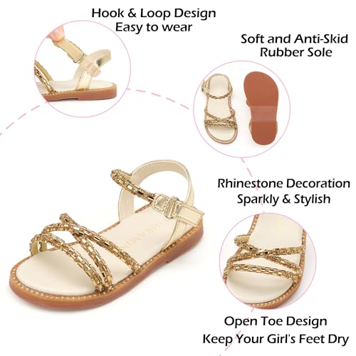 Image of PHIRAMIN Toddler Girl Sandals - Flower Girl Dress Shoes Open Toe Little Kid Flats
