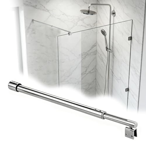 Mampara Ducha Fija Barra de Soporte de Pared a Mampara de Ducha, Varilla de Soporte para Panel de Ducha Fijo, Estabilizador Telescópico para Vidrio Sin Marco(19 mm,100-120 cm)
