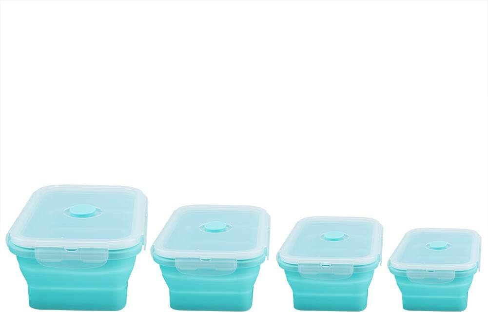 FTVOGUE 350/500/ 800/1200mL Portable Silicone Lunch Storage Box Set Folding Heat Resisting Microwave Lunchbox Food Container(Green)