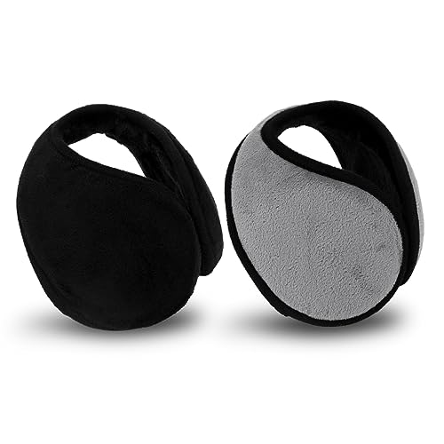 2 Pcs Orejeras para Hombres y Mujeres Orejeras de Vellón Orejeras de Invierno a Prueba de Viento Fundas de Felpa para los Oídos para Deportes al Aire Libre, Correr y Montar en Bicicleta (Negro+Gris)