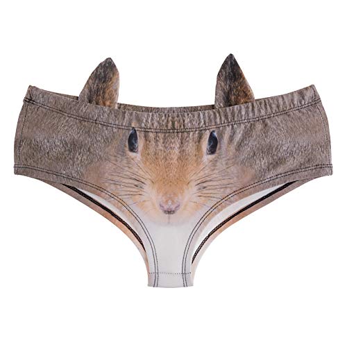 FASHION Store Women's Low Waisted Underwear Funny Naughty 3D Animal Printed Briefs Panties Gifts with Cute Ears (Squirrel,)