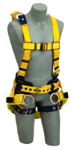 Image of 3M DBI-SALA Delta 1106100 Full Body Harness, 18 inch Back D-Ring Ext, Belt W /Pad And Back D-Ring, Seat Sling W /Positioning D-Rings, Tongue Buckle Legs, Small, Yellow /Navy