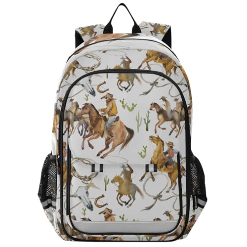 Kids Backpack for Girls Boys, American Cowboy Running Horse Boys Elementary School Backpack, 17 Inch, Age 6-12