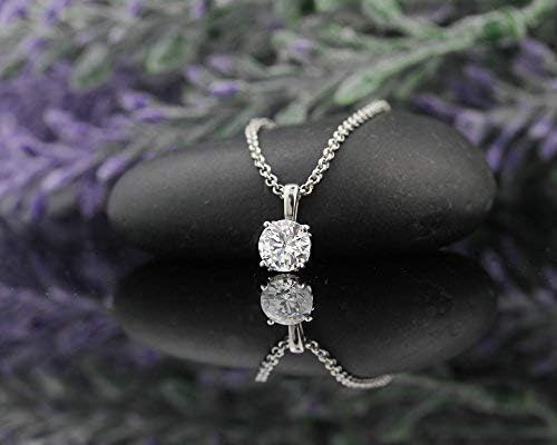 Miniatura 2 de Collar con colgante solitario de plata de ley, cadena de 18 pulgadas (2 cttw, 0.315 in), Plata esterlina, Diamante de imitación, circonita