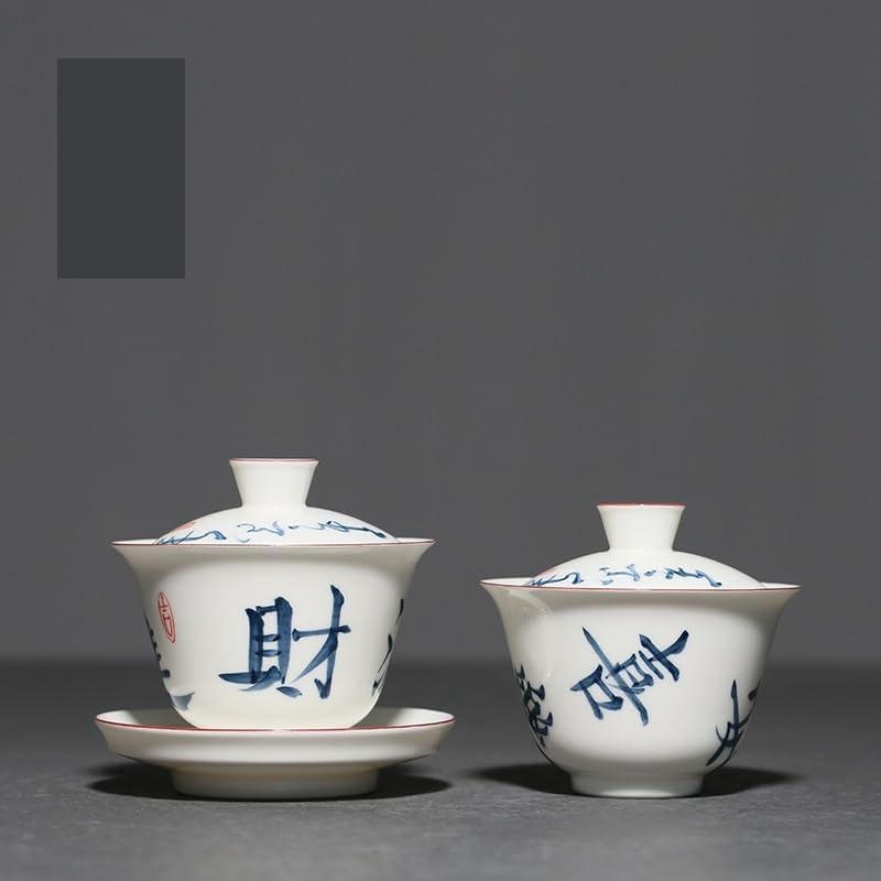 GSOUL Kungfu Tea cup Travel Coffee Cup, White Porcelain Handwritten Blue And Large Covered Bowl, Underglaze Colored Ceramics, Household Single Tea Small Tea Cups