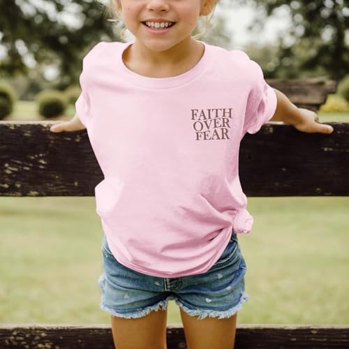 Image of Girls Faith Over Fear Christian Shirts for Kids Jesus God Bible Verse Religious Tshirt Cute Preppy Graphic Tees Tops