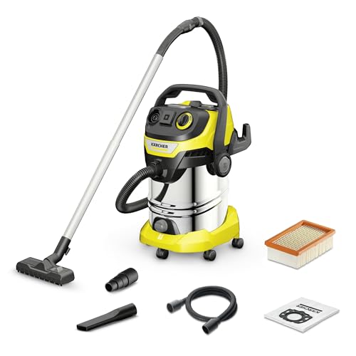 KÄRCHER Aspirateur Eau & Poussières WD 6 P S V-30/8/35/T, Prise Asservissement, Soufflerie, 1300W, Cuve INOX 30L, Flexible 3.5m, Filtre plissé Plat et Sac...