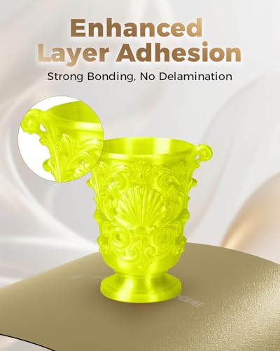 Image of VOXELAB Silk+ PLA Filament 1.75mm, Shiny Chrome-Like Finish with Enhanced Layer Adhesion, 1kg (2.2lbs) for Most FDM 3D Printers, Smooth & Flawless Printing(Yellow)