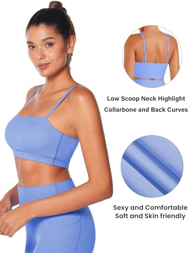 Image of Sunzel Adjustable Straps Sports Bra Padded Yoga Crop Top Light Support | Buttery Soft, Wireless, Adjustable Spaghetti Straps, Removable Pads, Bandeau Bra with Straps, Workout Gym Daily Wear